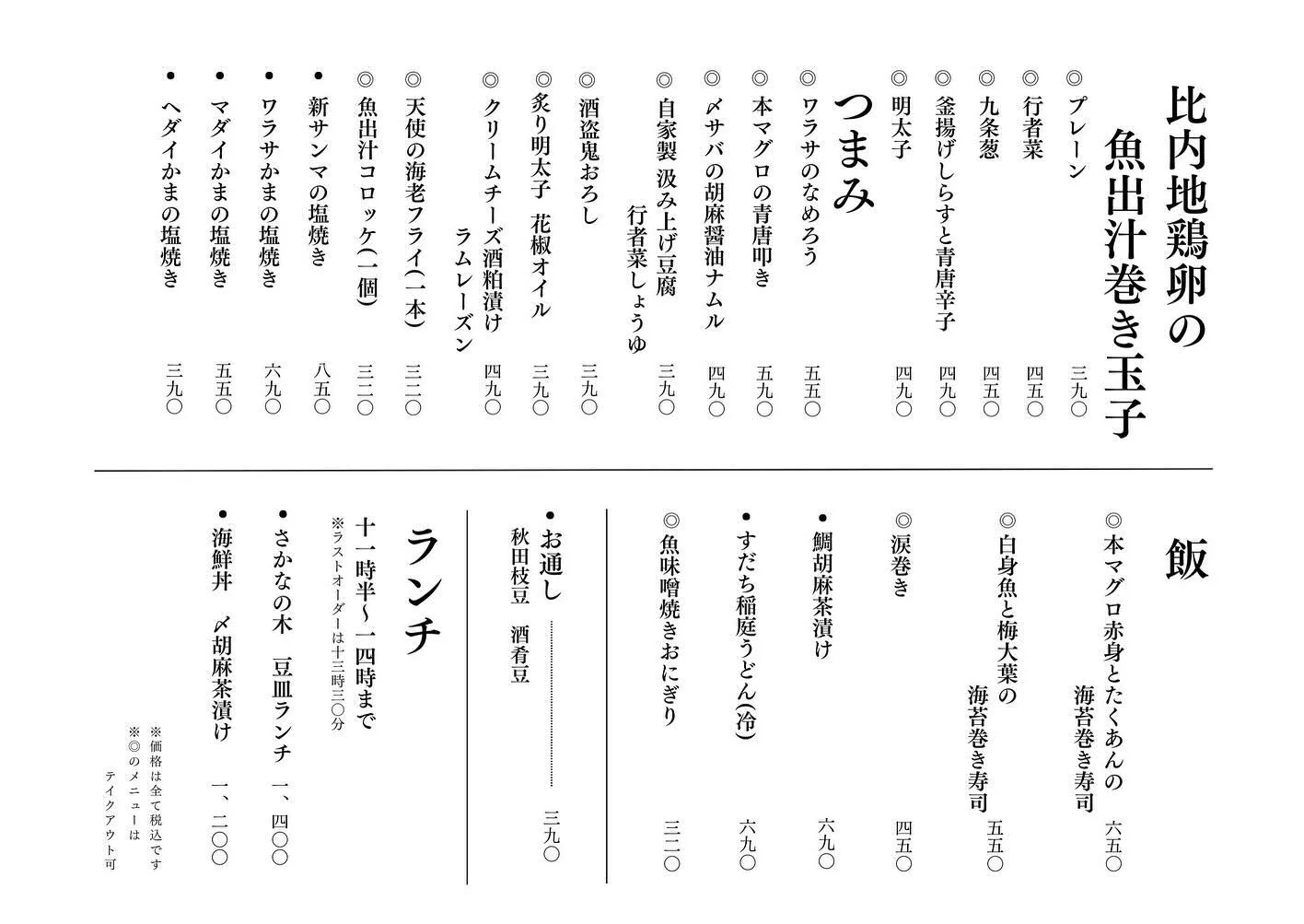 さかなの木、9月13日のメニューです。