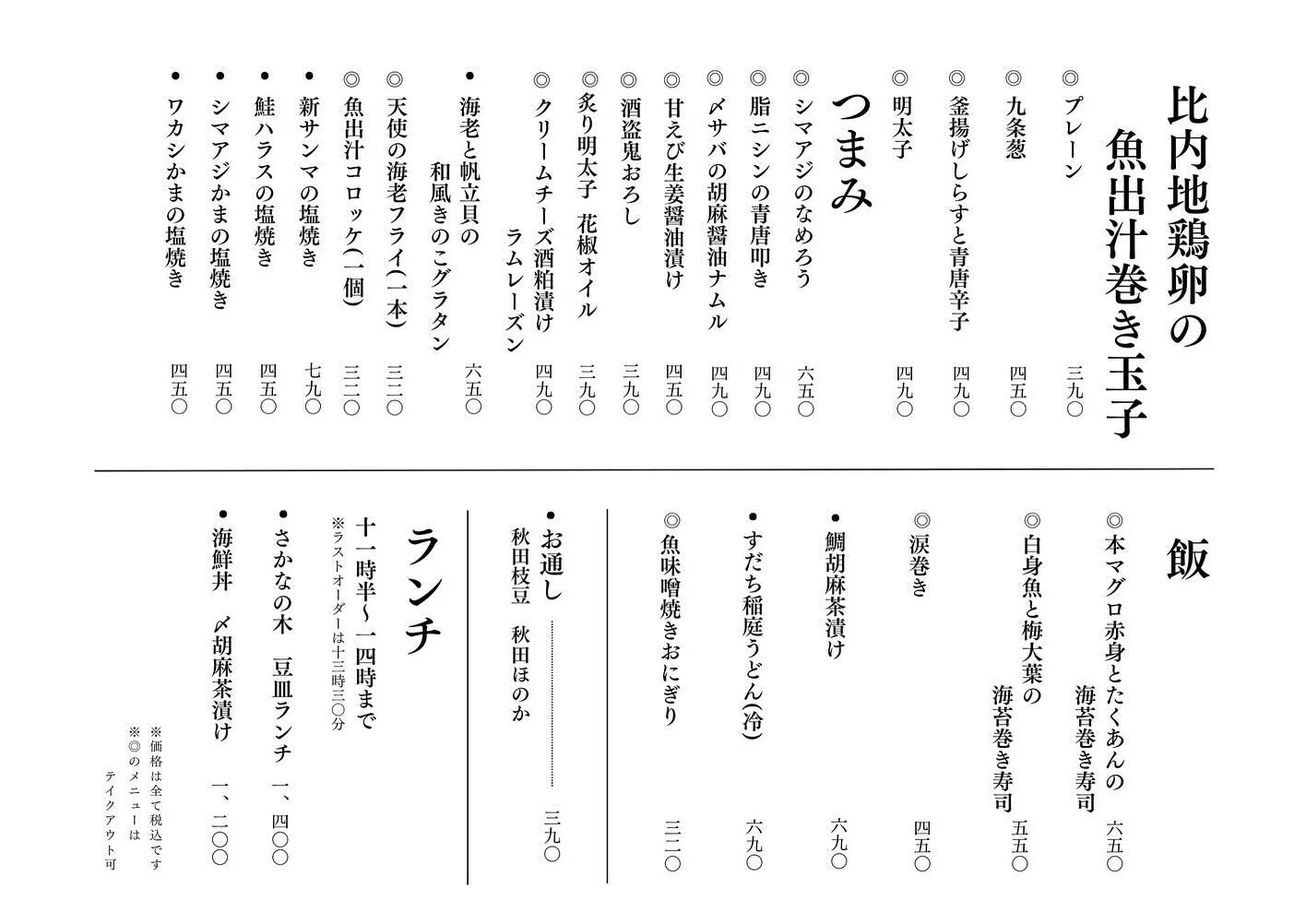 さかなの木、9月20日のメニューです。