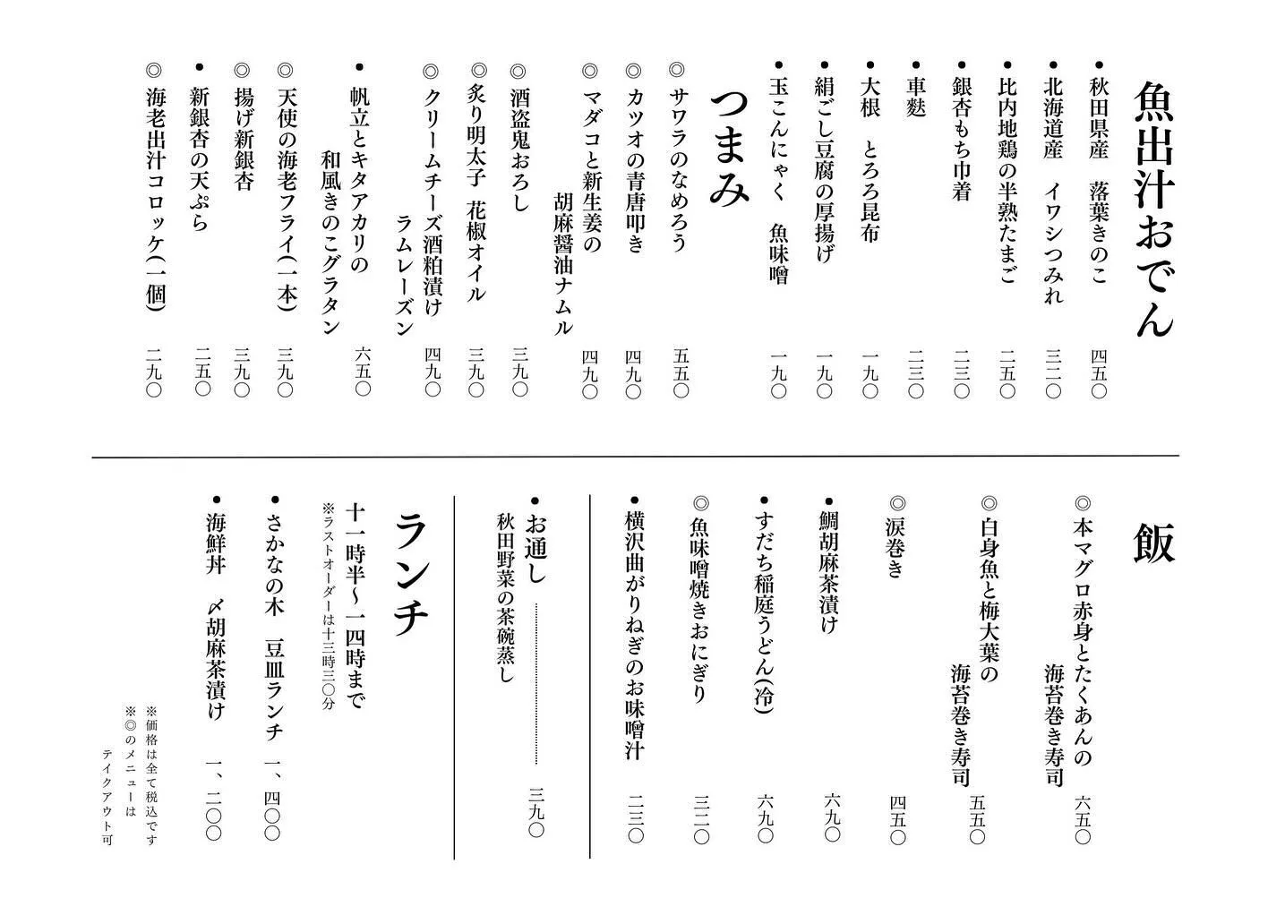 さかなの木、11月1日のメニューです。