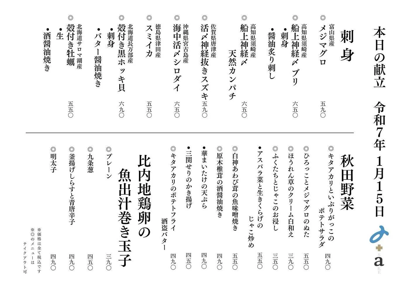 さかなの木、1月16日のメニューです。