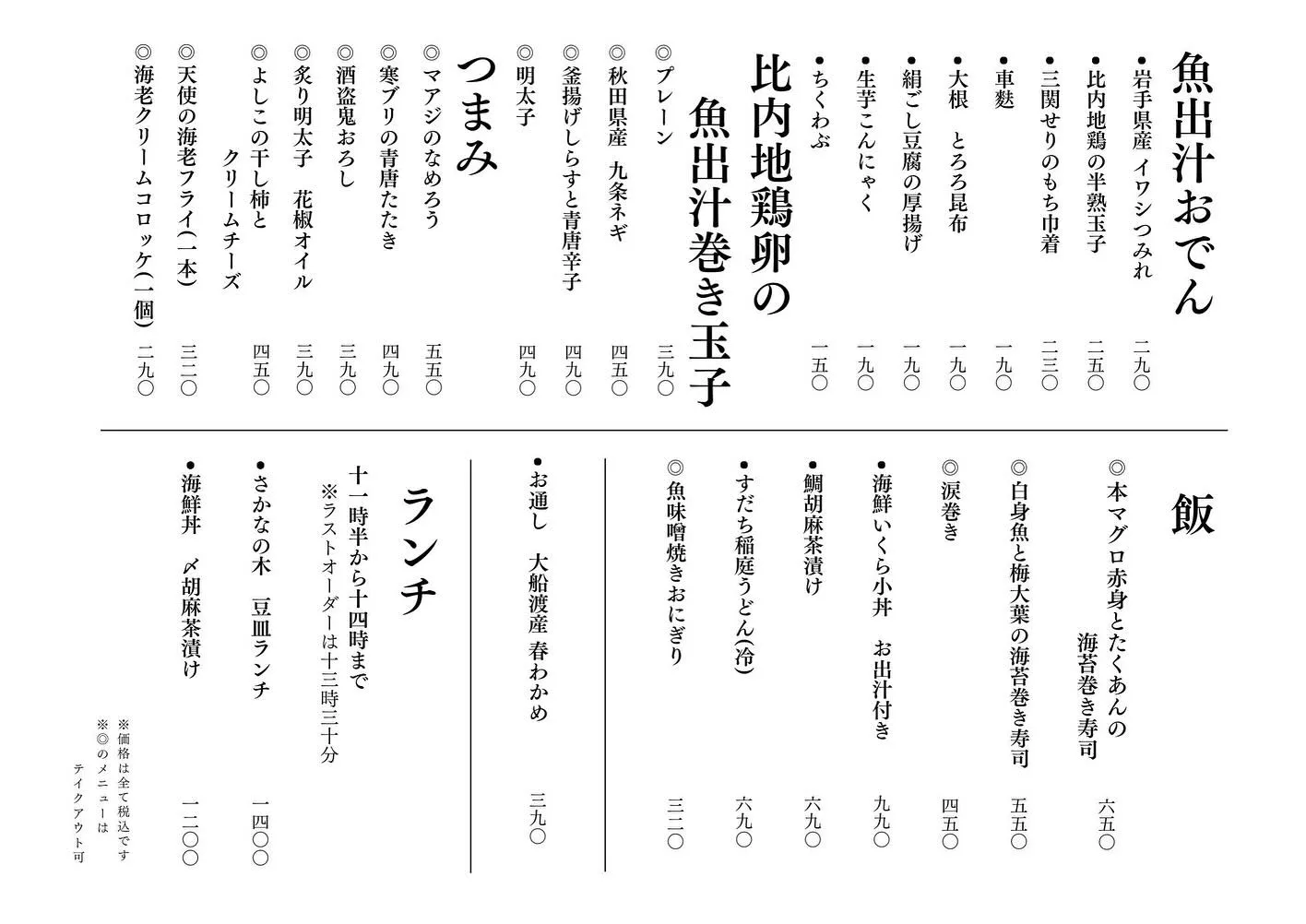 さかなの木、2月14日のメニューです。