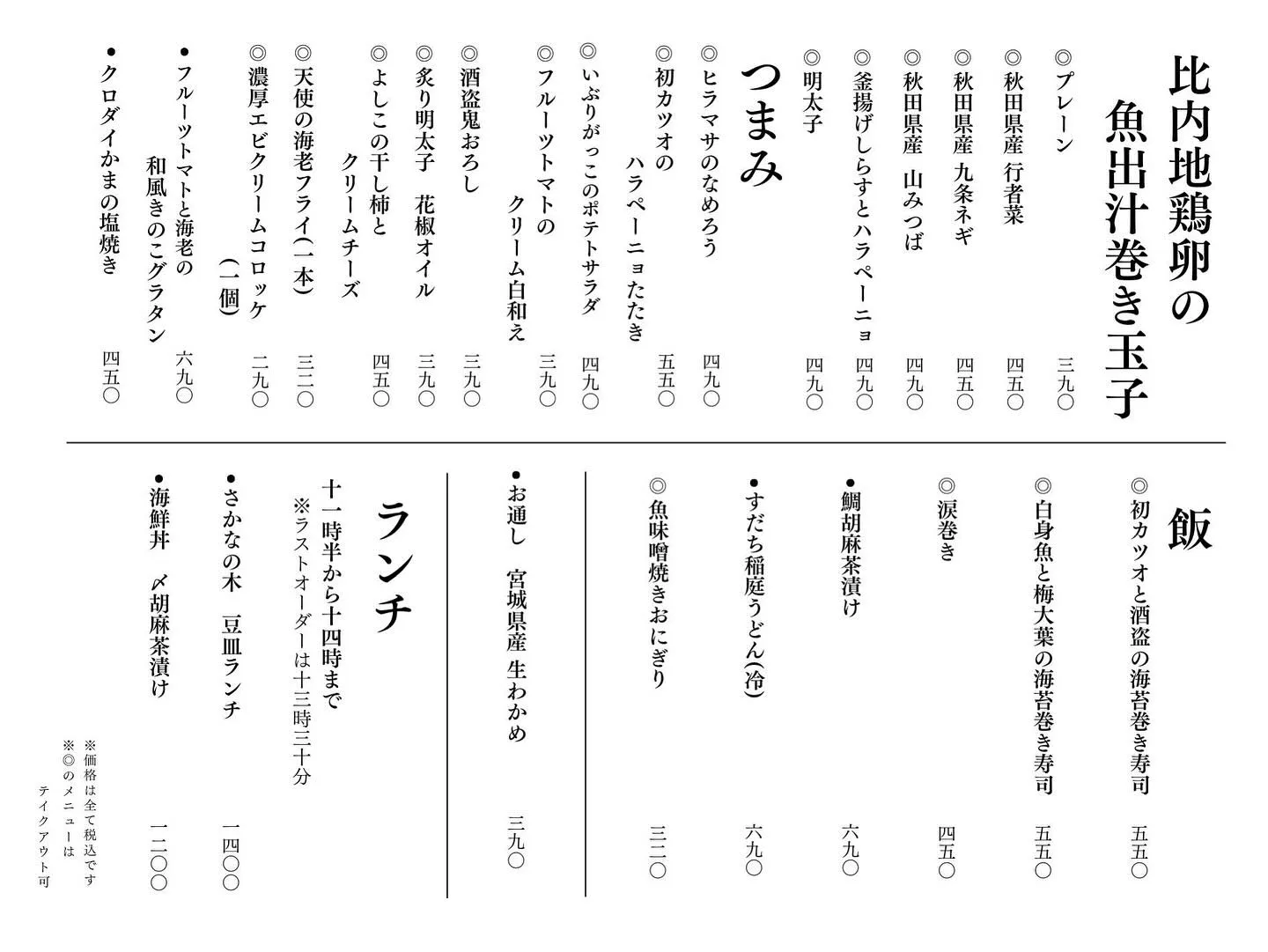 さかなの木、4月30日のメニューです。