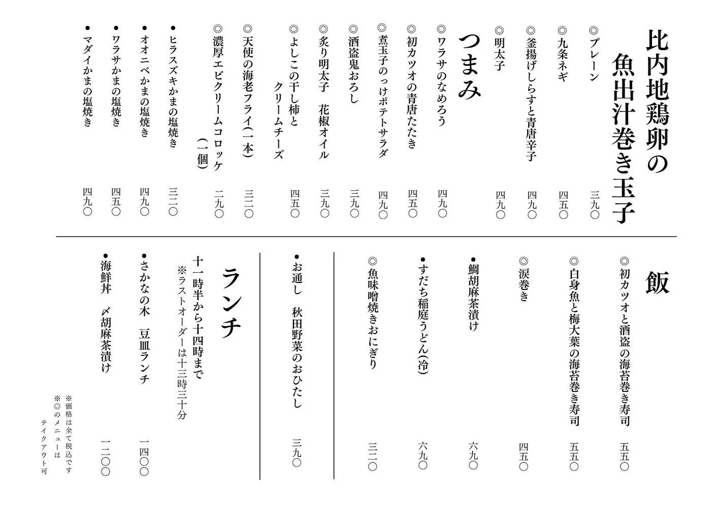 さかなの木、6月111日のメニューです。