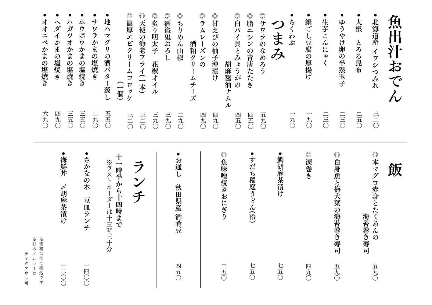 さかなの木10月1日のメニューです。