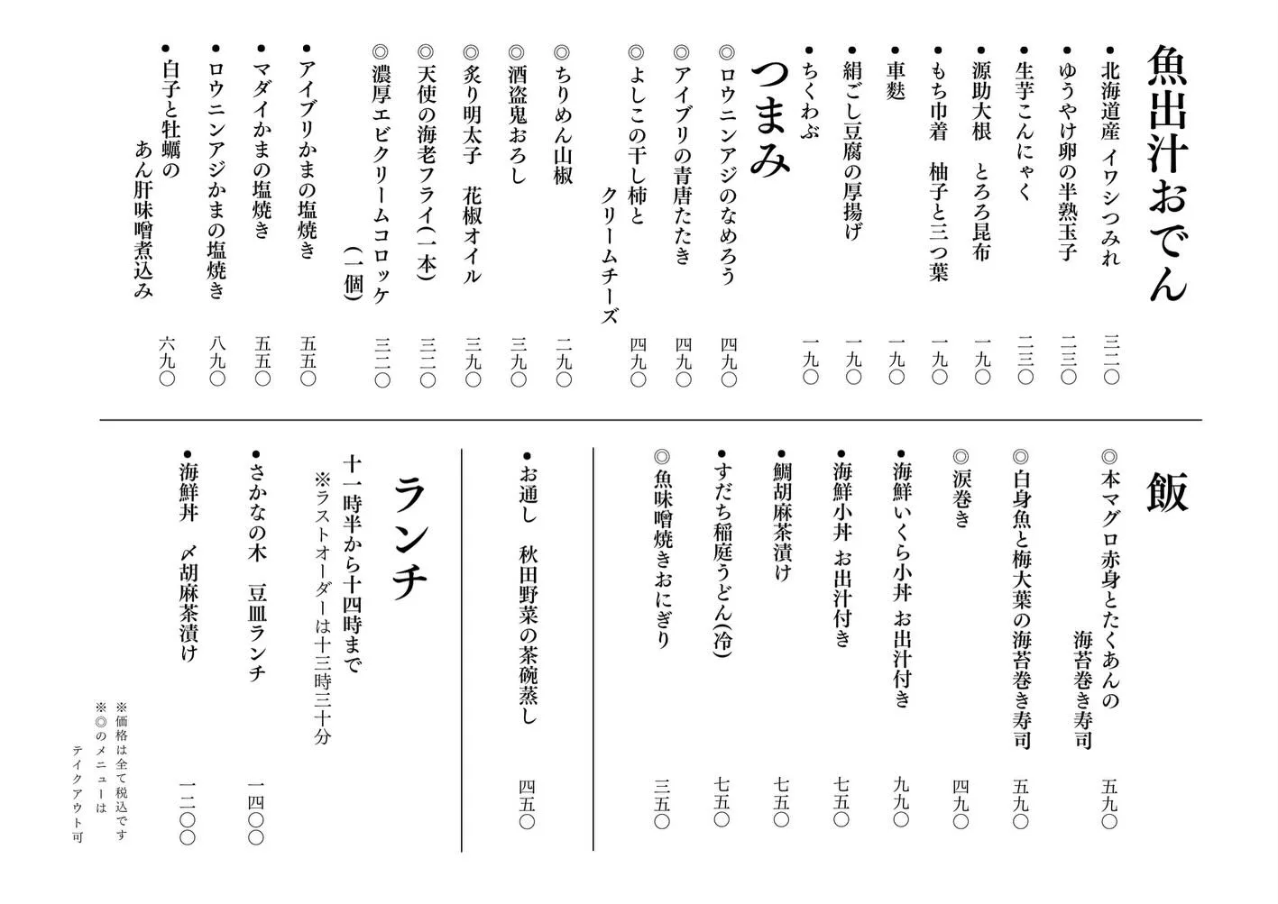 さかなの木12月11日のメニューです。