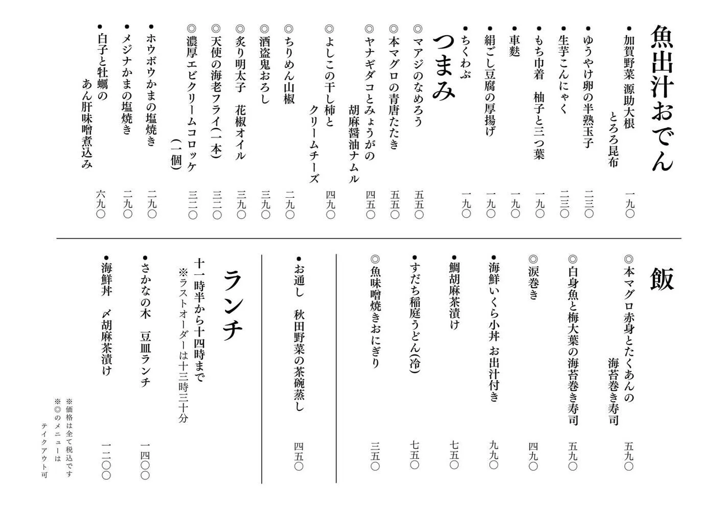 さかなの木12月29日のメニューです。