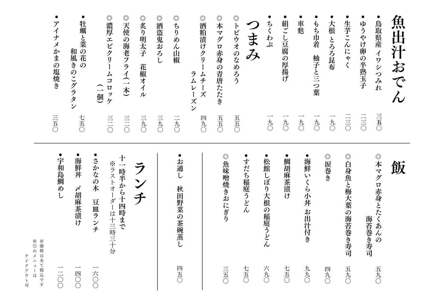 さかなの木2月13日のメニューです。