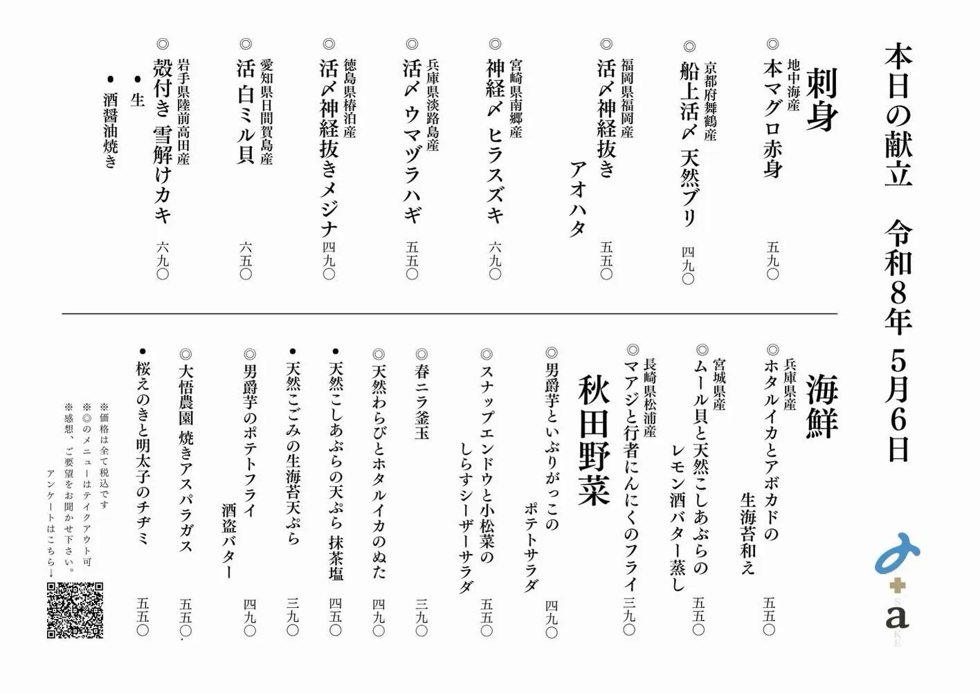 さかなの木5月6日のメニューです。