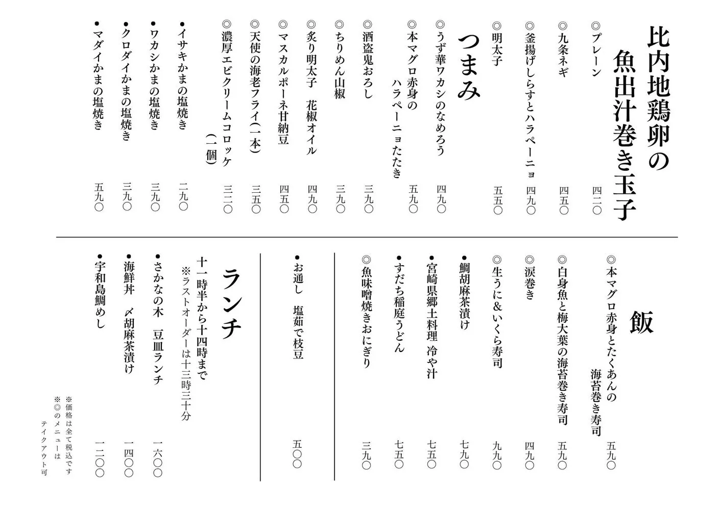 さかなの木8月5日のメニューです。