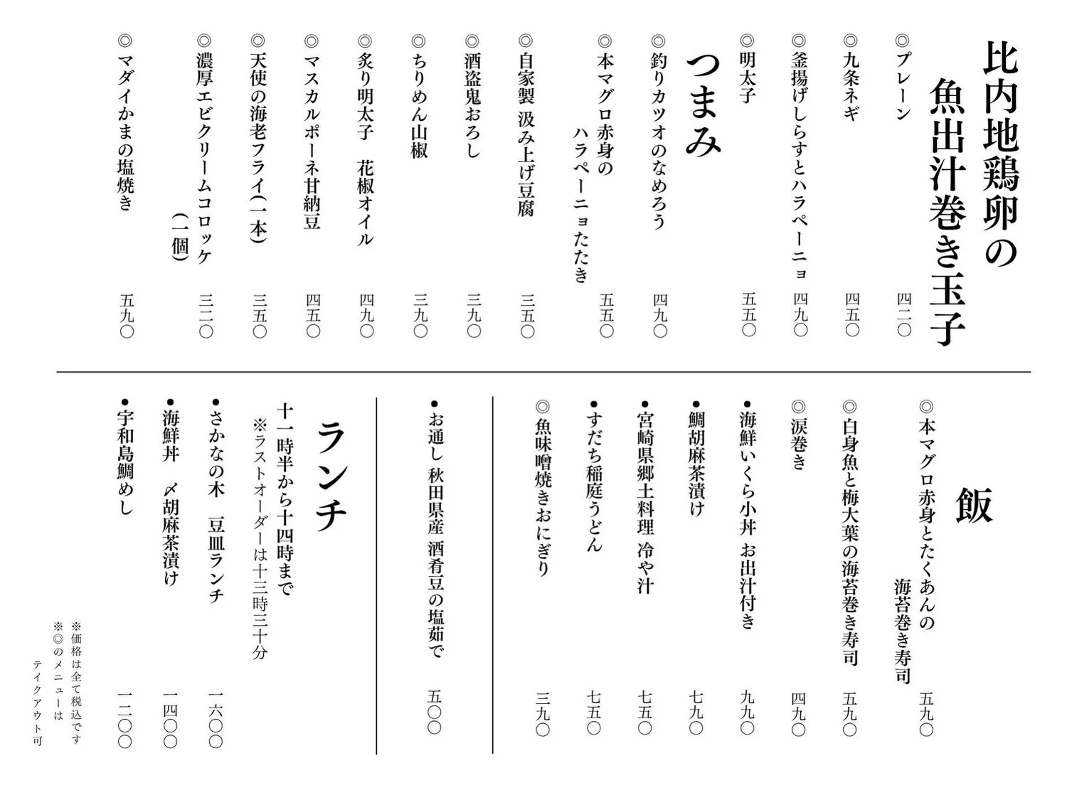 さかなの木9月2日のメニューです。