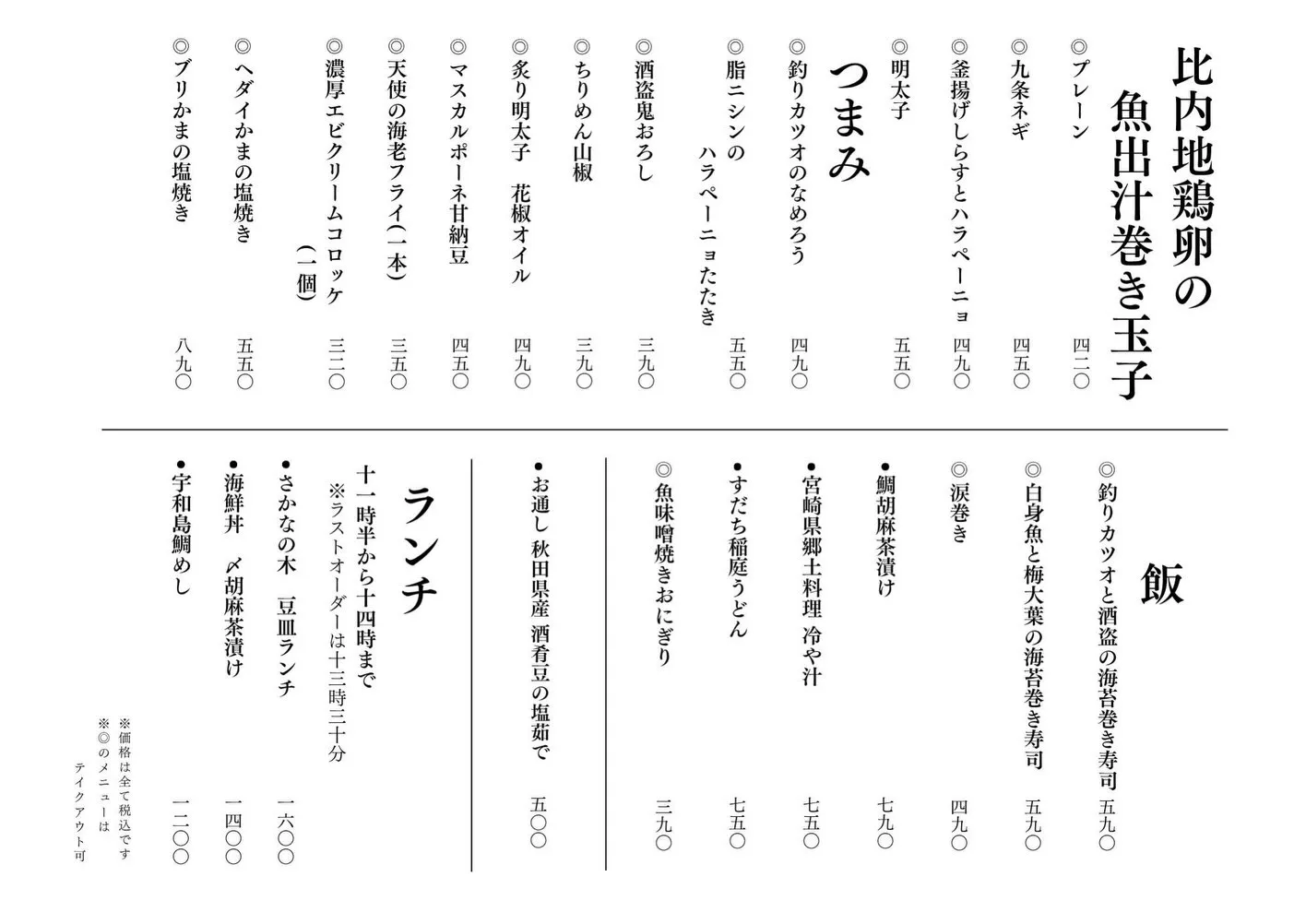 さかなの木9月3日のメニューです。