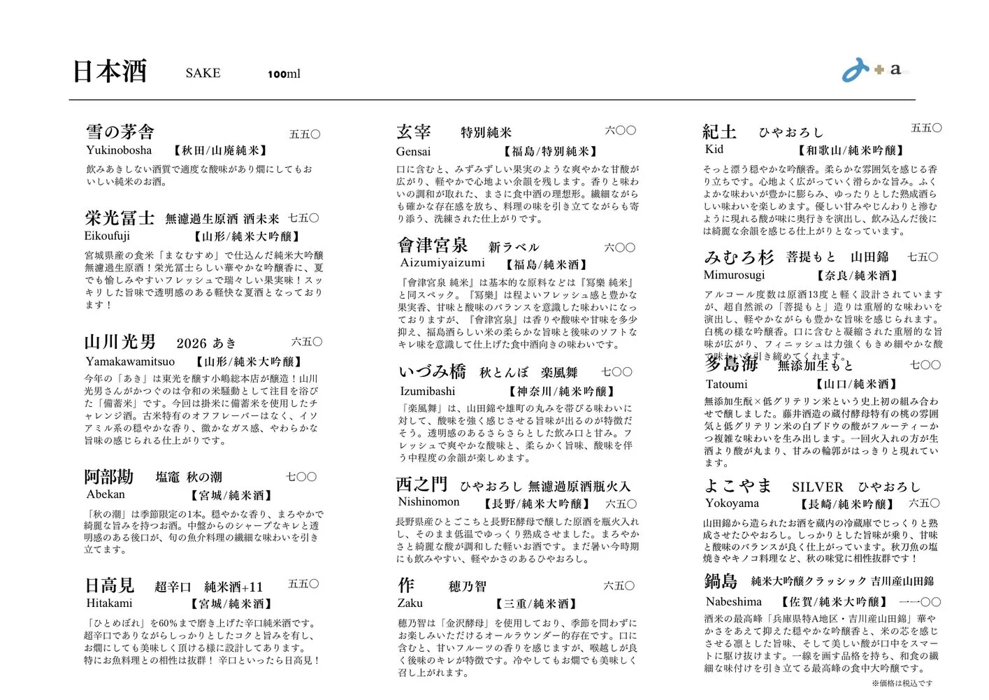 さかなの木9月3日のメニューです。