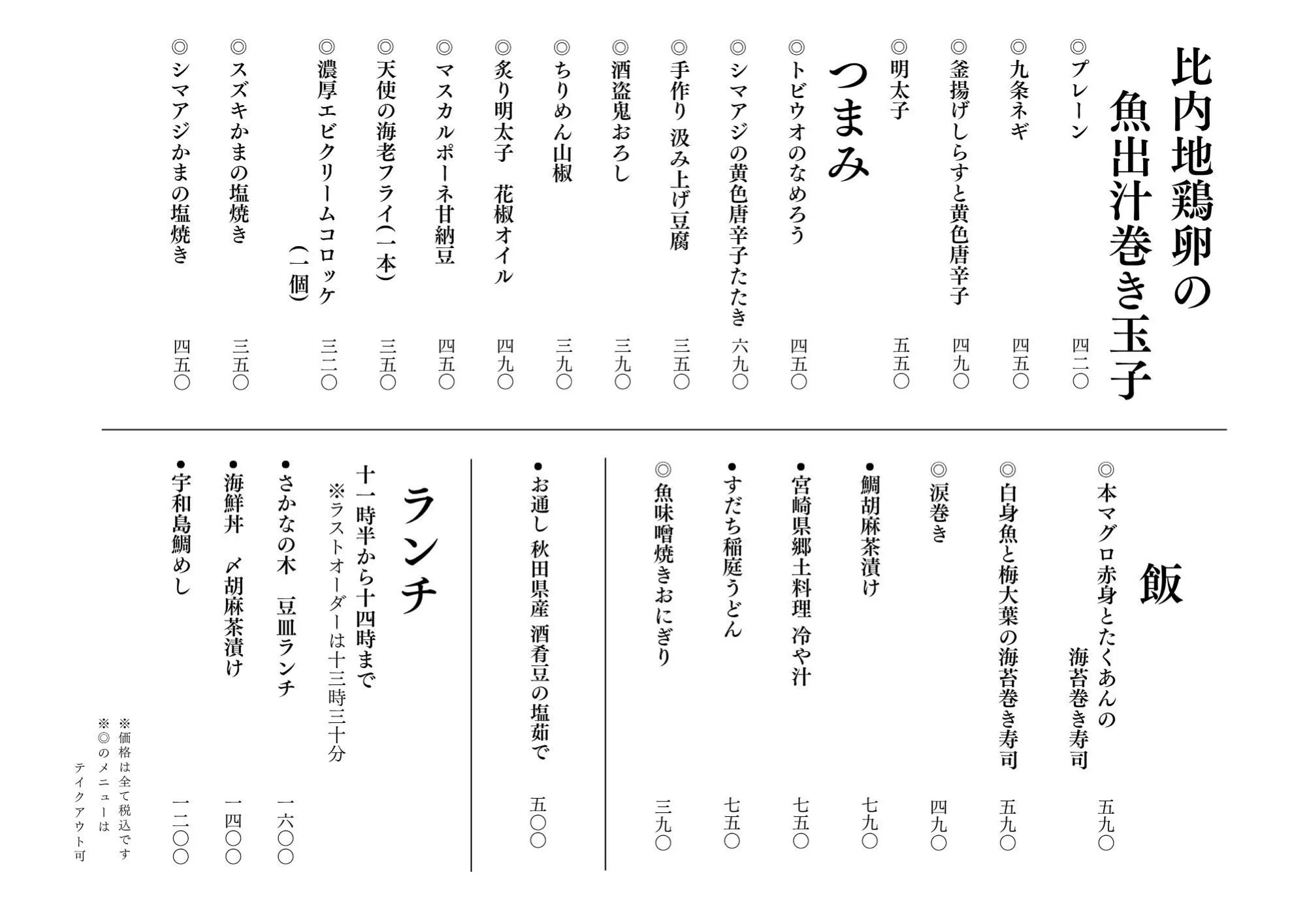 さかなの木9月14日のメニューです。